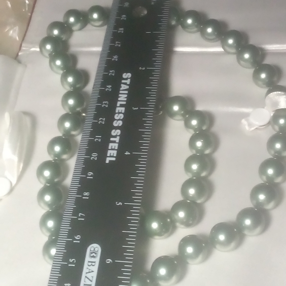 Green Tahitian ? 10mm apox Paearls necklace and bracelet 925 QG Thailand Mint - Picture 2 of 4
